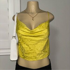 NWT Urban Outfitters Yellow Green Cowl Neck Crop Top with Adjustable Straps